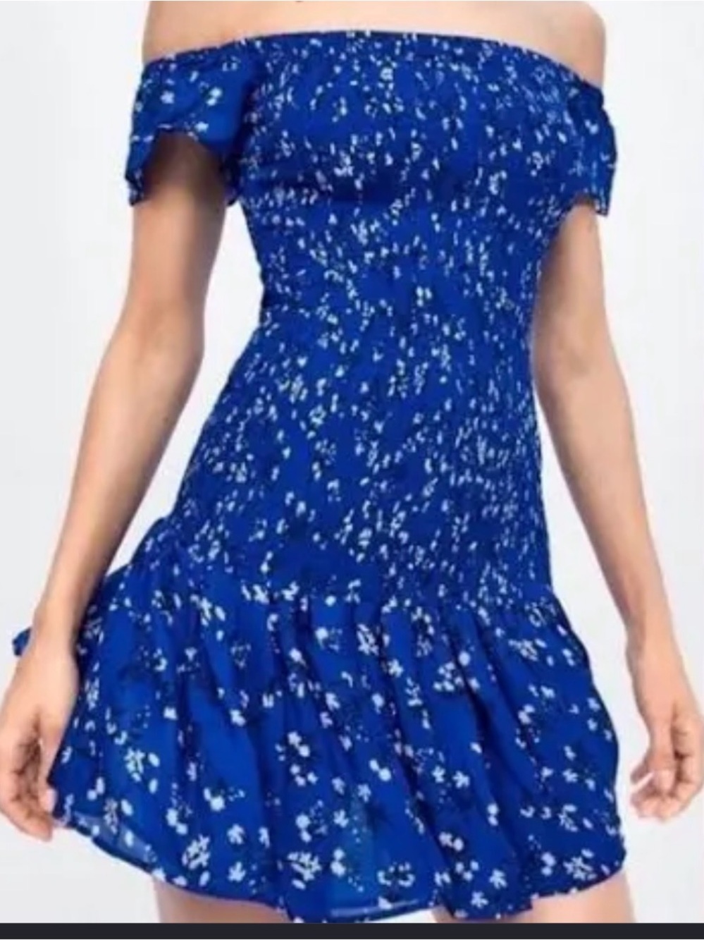 Zara Off-Shoulder Blue Floral Summer Dress